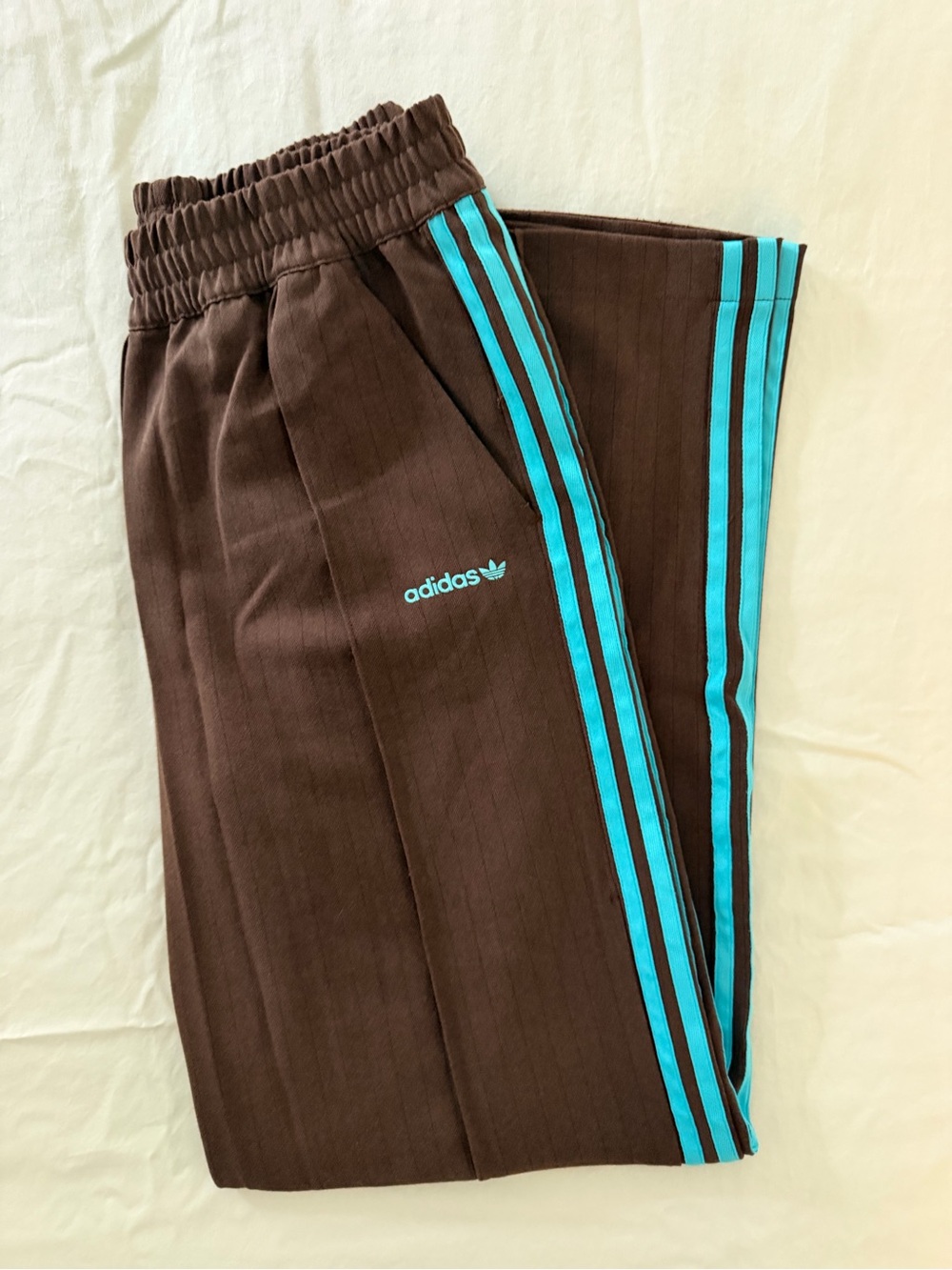 Adidas Brown Track Pants with Teal Stripes